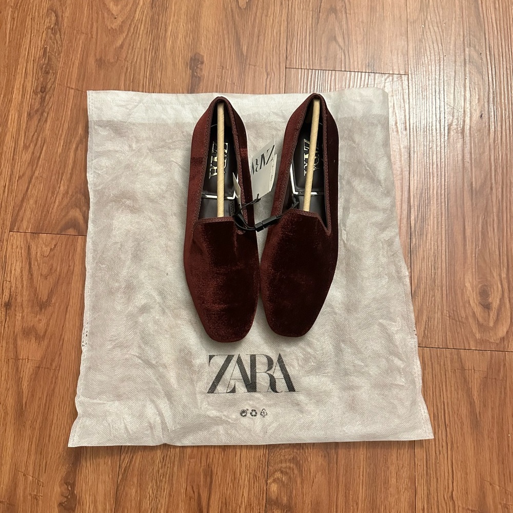 Zara Wine Velvet Loafers